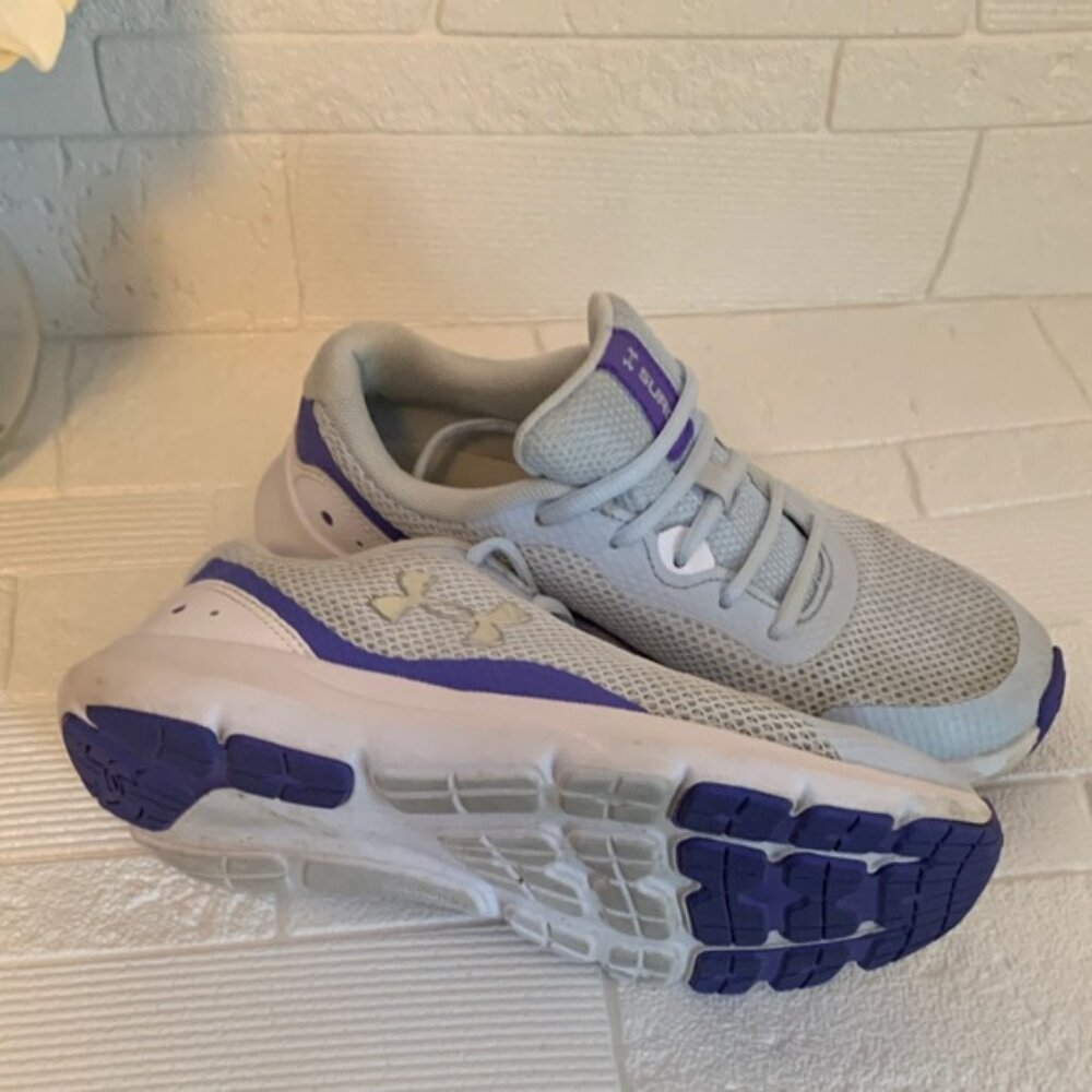 Under Armour Light Gray and Purple Athletic Shoes - Picture 2 of 8